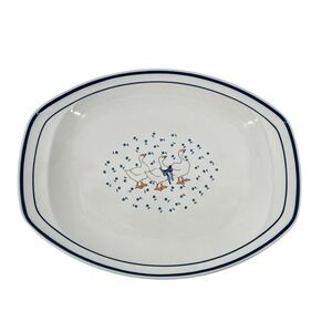 Vintage Country Goose by Trenditions Oval Serving Platter Blue White Farmhouse